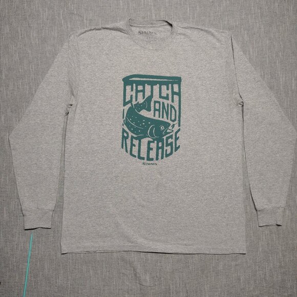 Simms Catch and Release Long Sleeve T-Shirt Size Large Gray Trout Fishing Logo - Picture 1 of 10